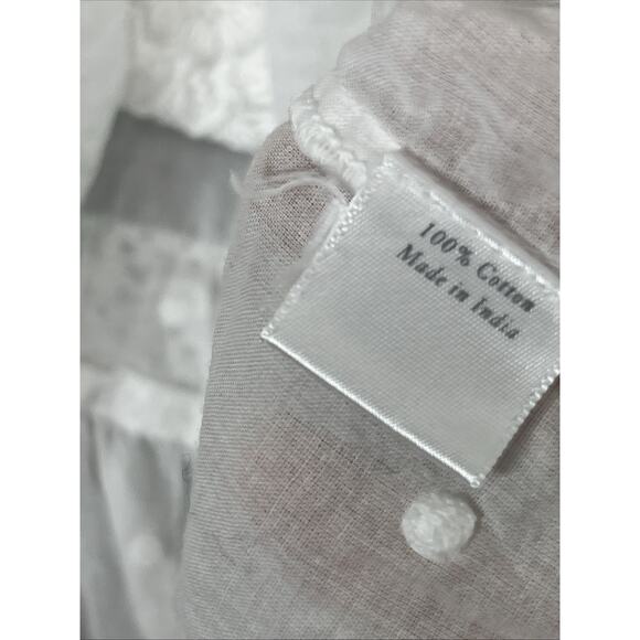 Roller Rabbit Embroidered Top Womens Large White Gauzy Ruffle Coastal Slit Back - Picture 9 of 11